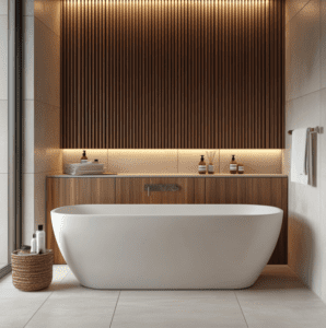 modern bathtub with vanity